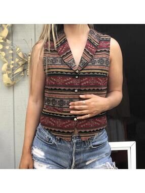 Vintage 90s Western Pendleton Vest Silver Concho Cowgirl Rodeo Cowboy Hippie USA